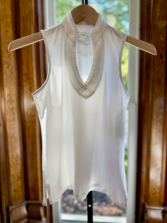 Pleated Placket Sleeveless Top