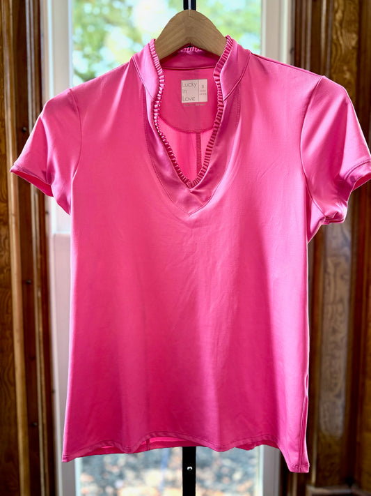 Pleated Placket Short Sleeve