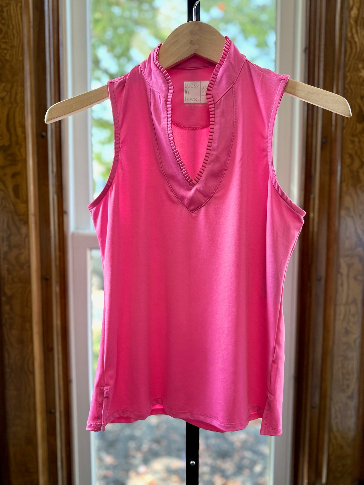 Pleated Placket Sleeveless Top