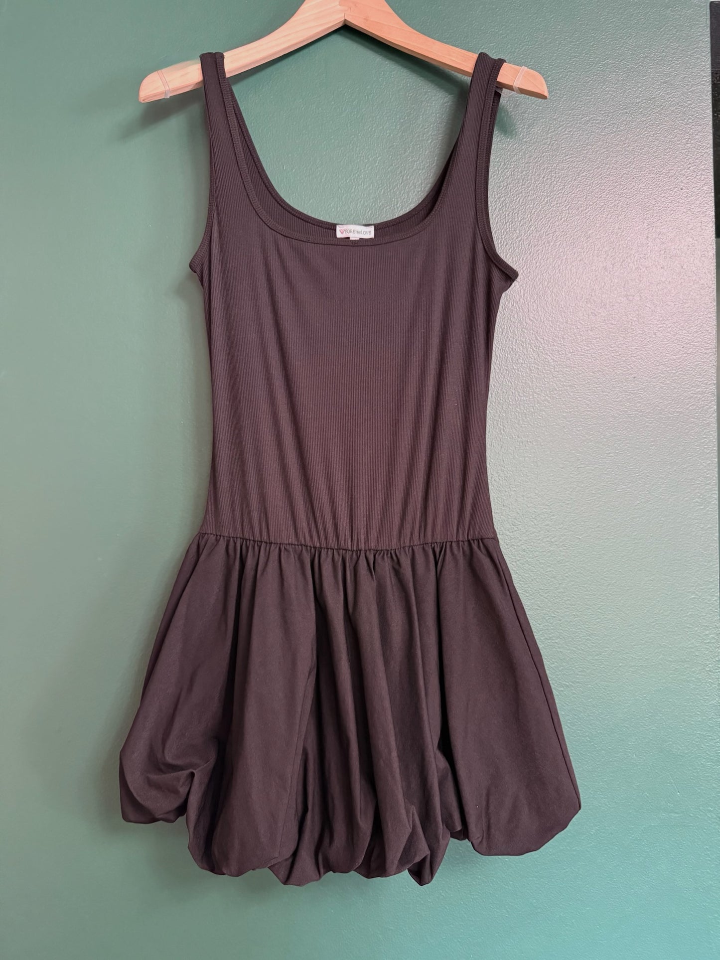 Ribbed Mini Dress Bubble Skirt